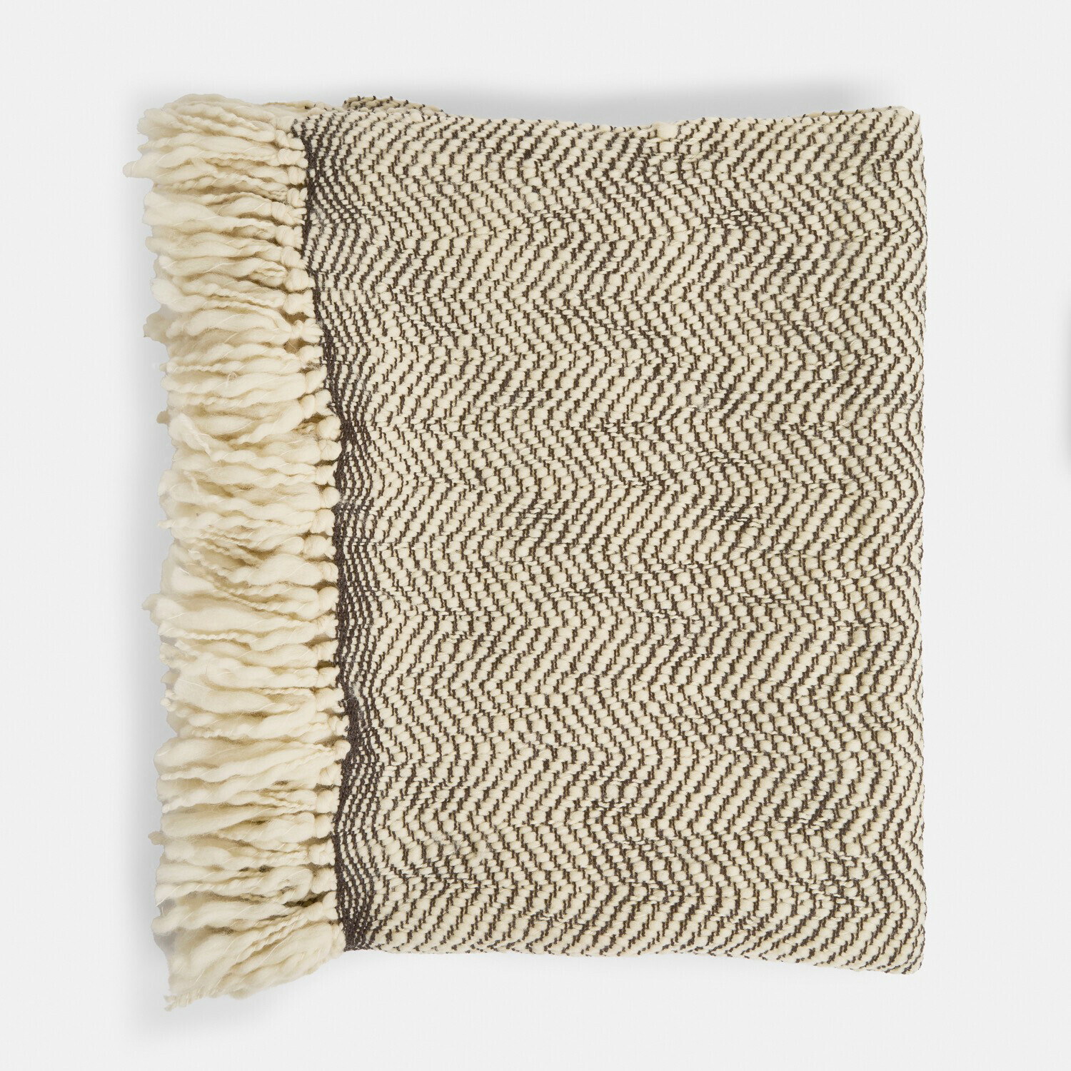 Plaid Kerenza Plaid beige en laine avec motif marron et franges, couverture douce et chaude pour salon