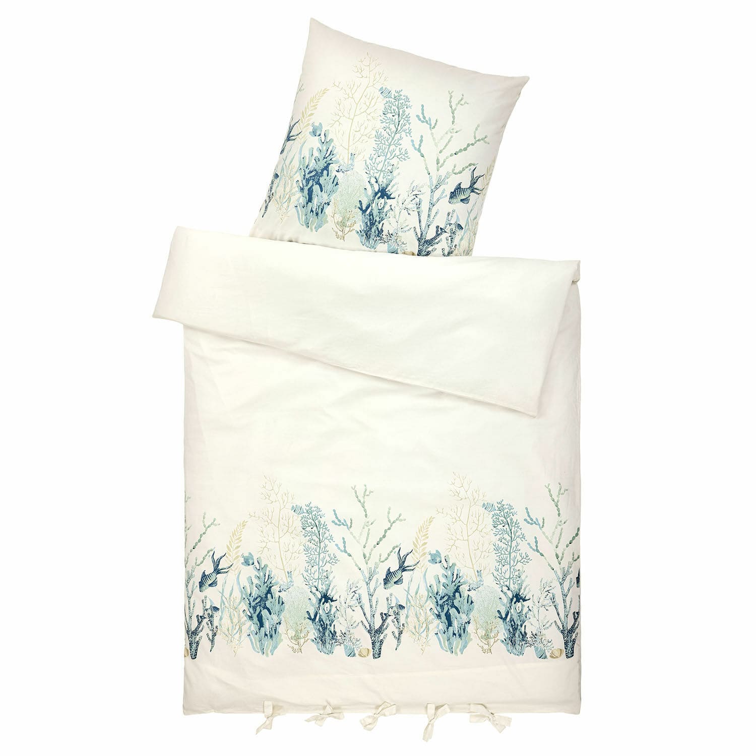 Parure de lit Grosmagny Parure de lit en coton écru avec motif plantes marines et poissons, décorative et confortable