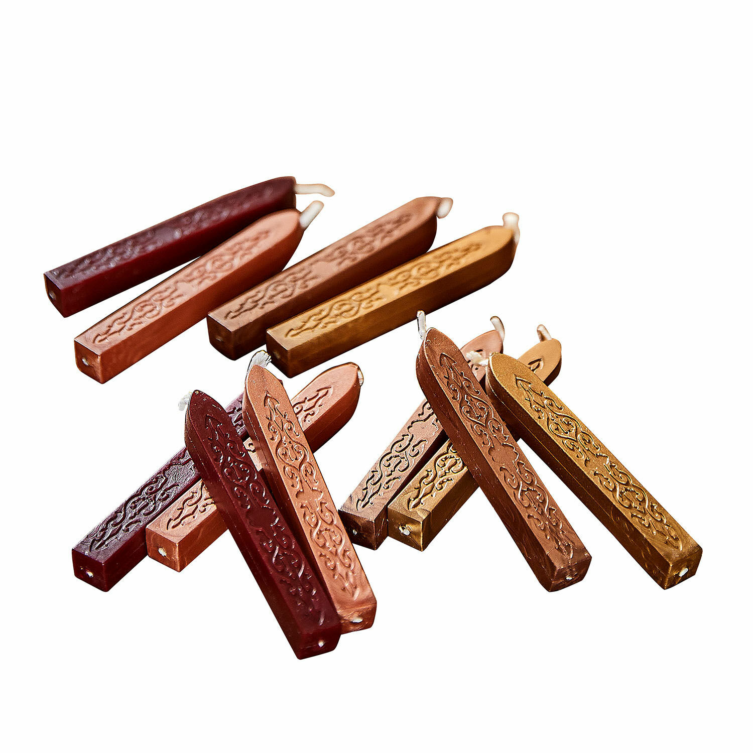 Lot de 12 bâtons de cire à cacheter marron, rouge et or avec motif décoratif, accessoires pour correspondance