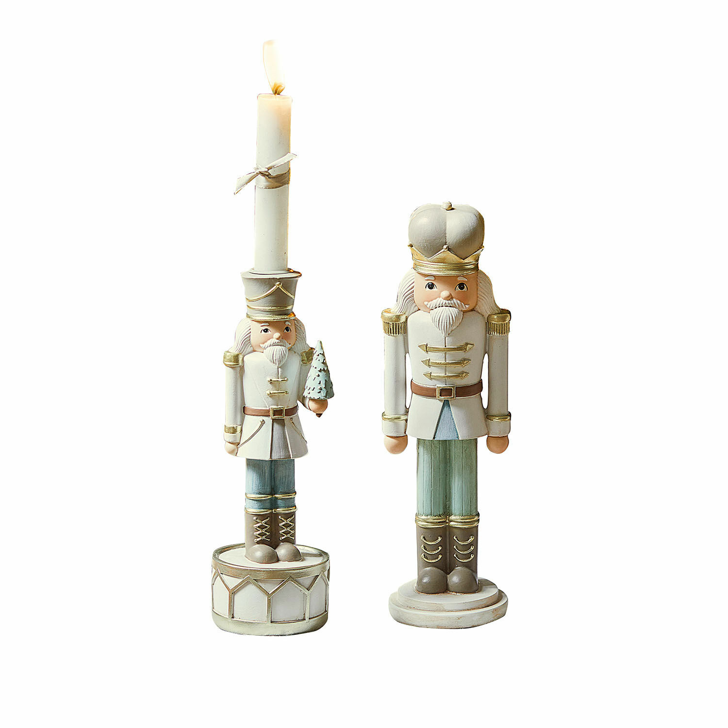 Siernotenkraker met kaarsenhouder Ellicott Houten notenkrakerfiguren in wit en blauw, feestelijke kerstdecoratie