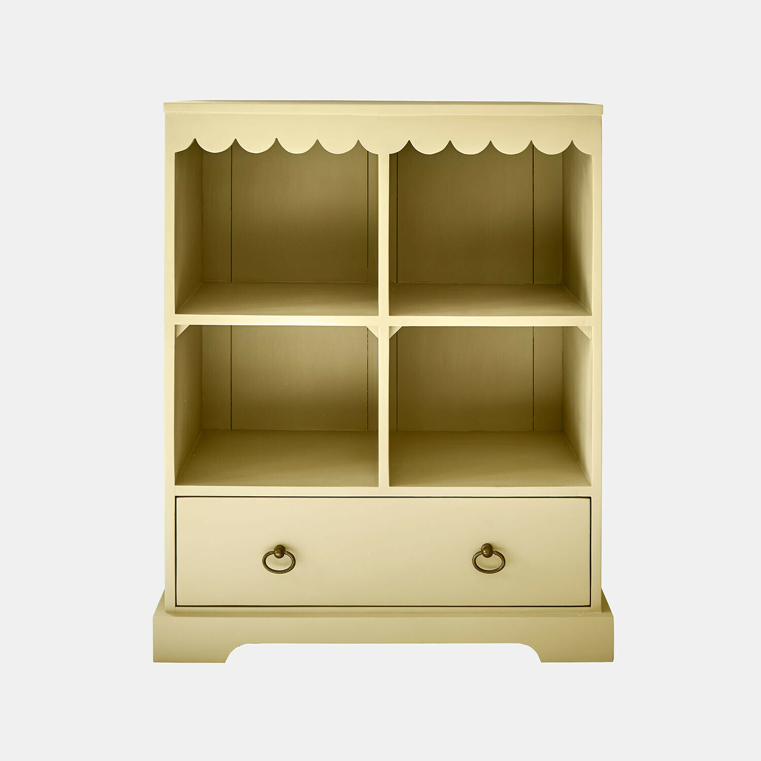 Étagère pour enfant Frollin Meuble en bois beige avec quatre compartiments et un tiroir, rangement pratique pour salon