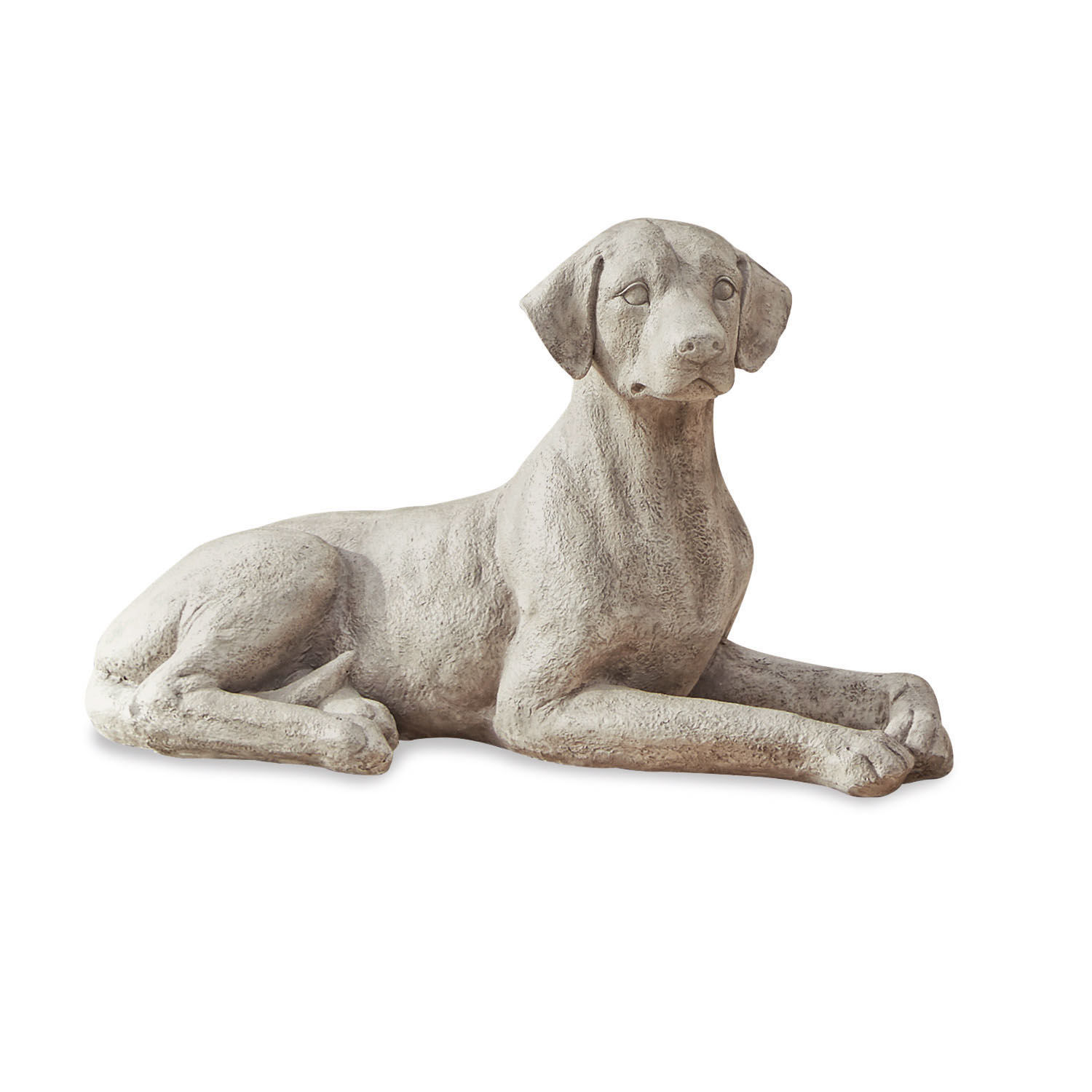 Hond Socrate Liggend hondenbeeld van grijs beton, decoratie voor tuin en interieur