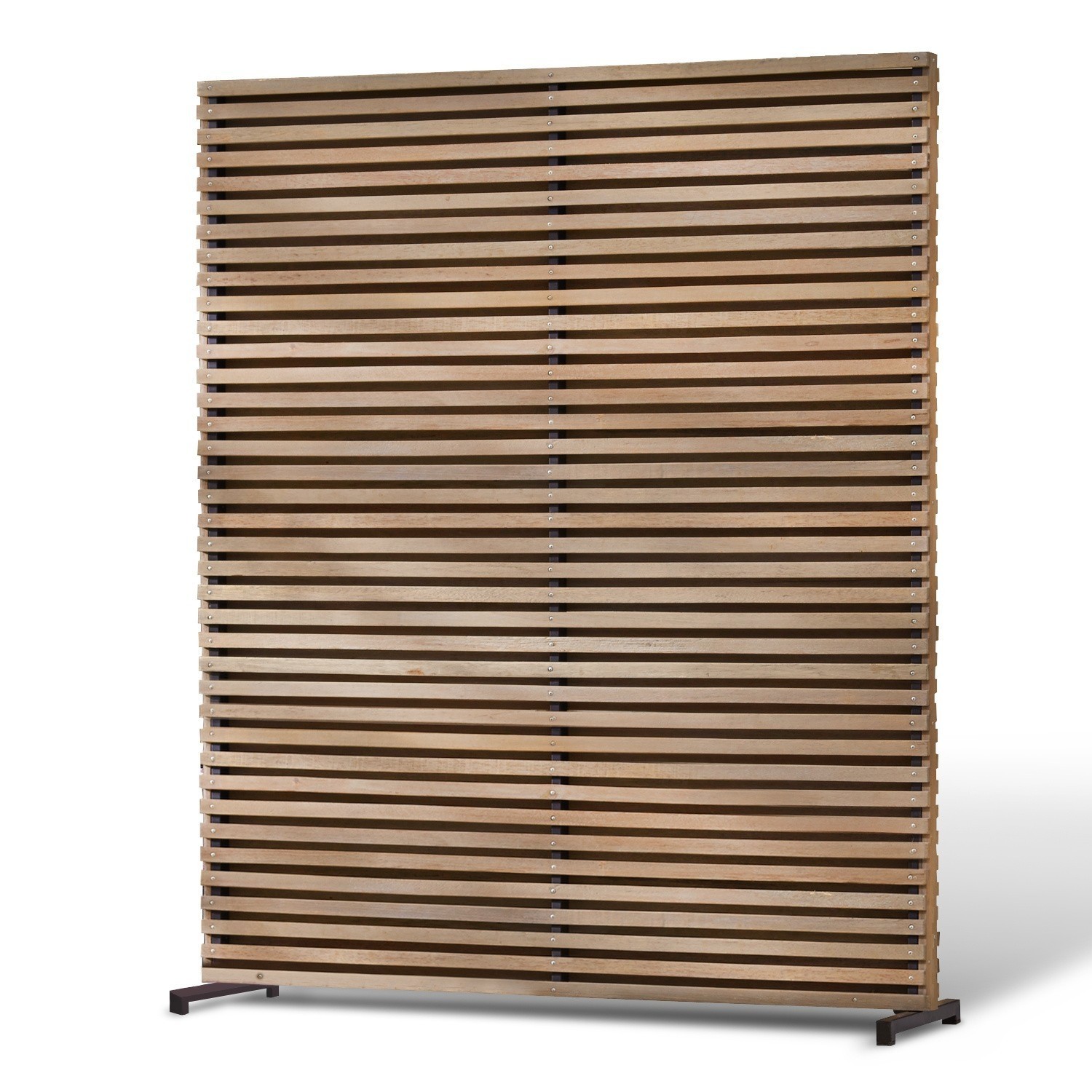Brise-vue Derby Panneau décoratif en bois naturel avec pieds métalliques, idéal pour intérieur et jardin