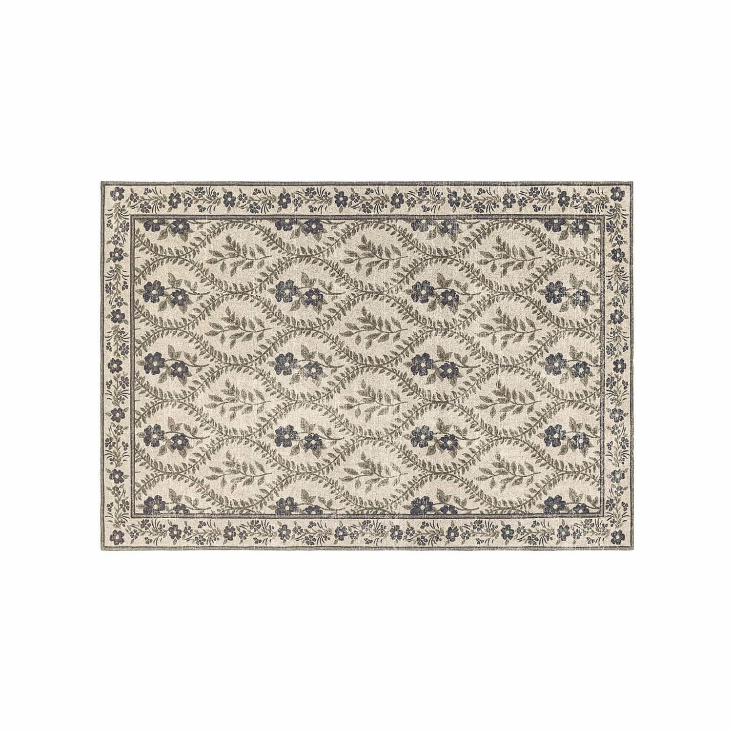 Vloerkleed Vellouris Beige vloerkleed met grijs bloemmotief, decoratie voor woonkamer of slaapkamer