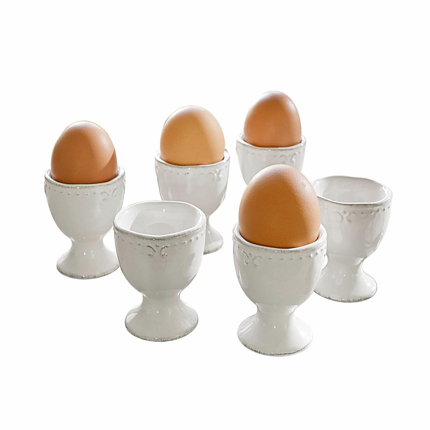 Eierdop set van 6 Fontienne Set witte keramische eierdopjes met bruine eieren, klassiek keukenontwerp