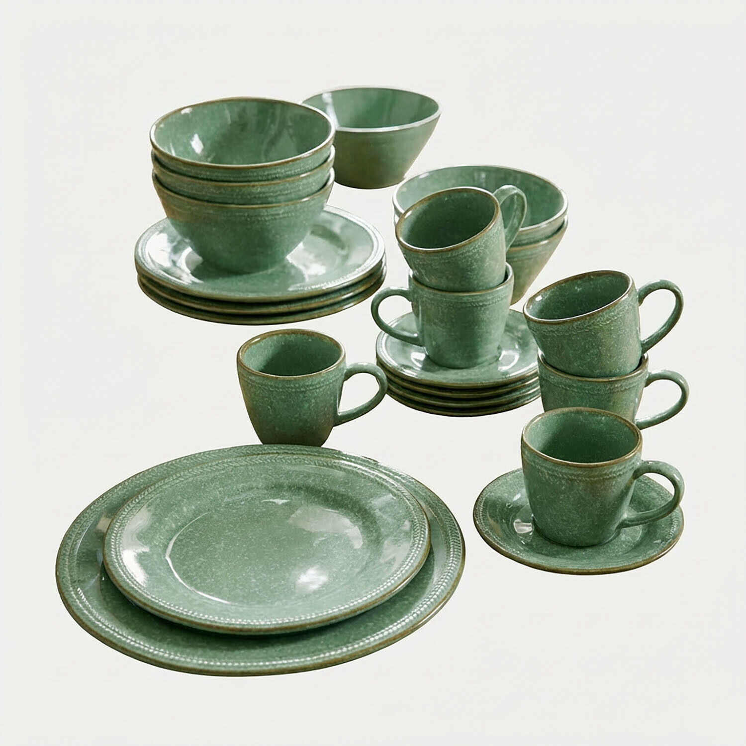 Groen 30-delig Norrvik servies van keramiek, ideaal voor dagelijks gebruik en stijlvolle tafeldecoratie