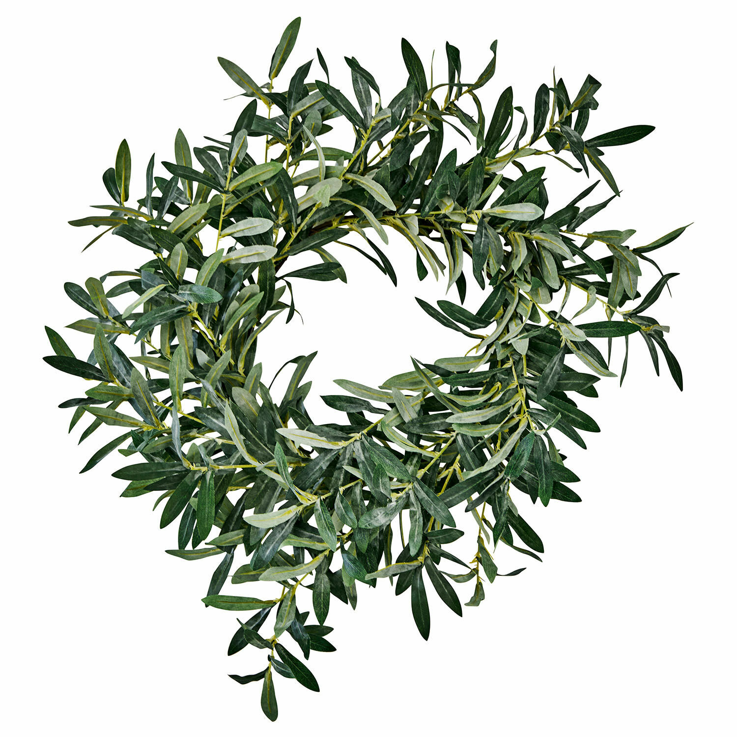 Krans Zoey Decoratieve krans van groene olijftakken op witte achtergrond, natuurlijke woondecoratie