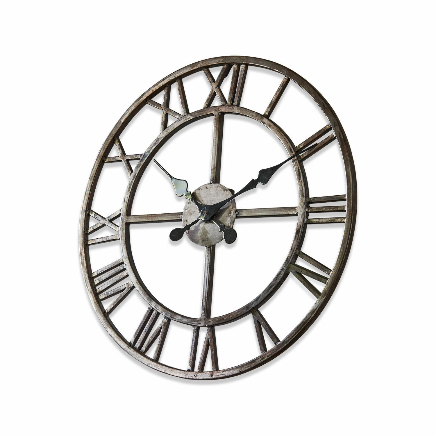 Klok Vigo Metalen wandklok in verouderd zilver met Romeinse cijfers voor vintage interieurdecoratie