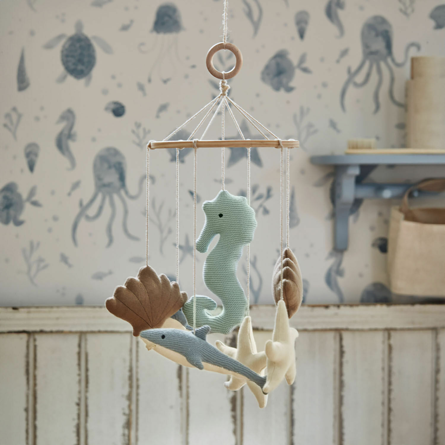 Mobile Twinkledream Mobile en bois avec animaux marins doux en couleurs pastel pour chambre d'enfant