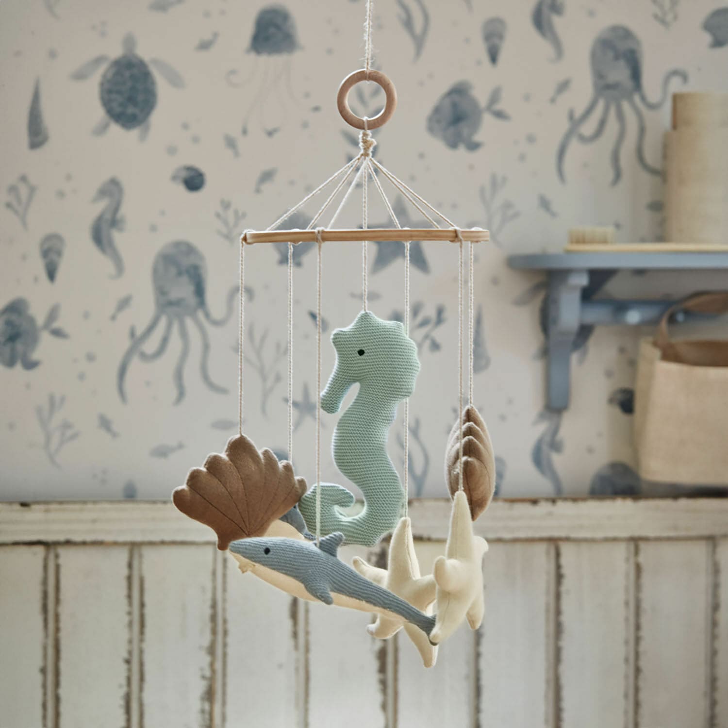 Mobile Twinkledream Mobile en bois avec animaux marins doux en couleurs pastel pour chambre d'enfant