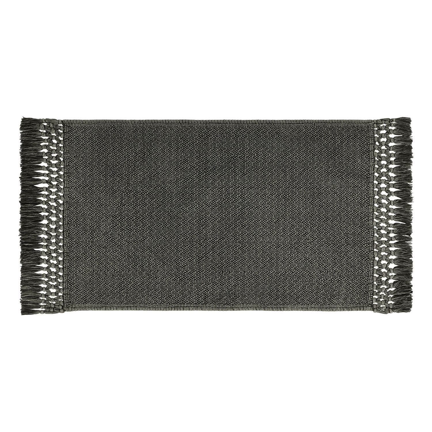 Tapis de bain Faelwyn noir en coton avec franges, doux et absorbant, idéal pour la salle de bain