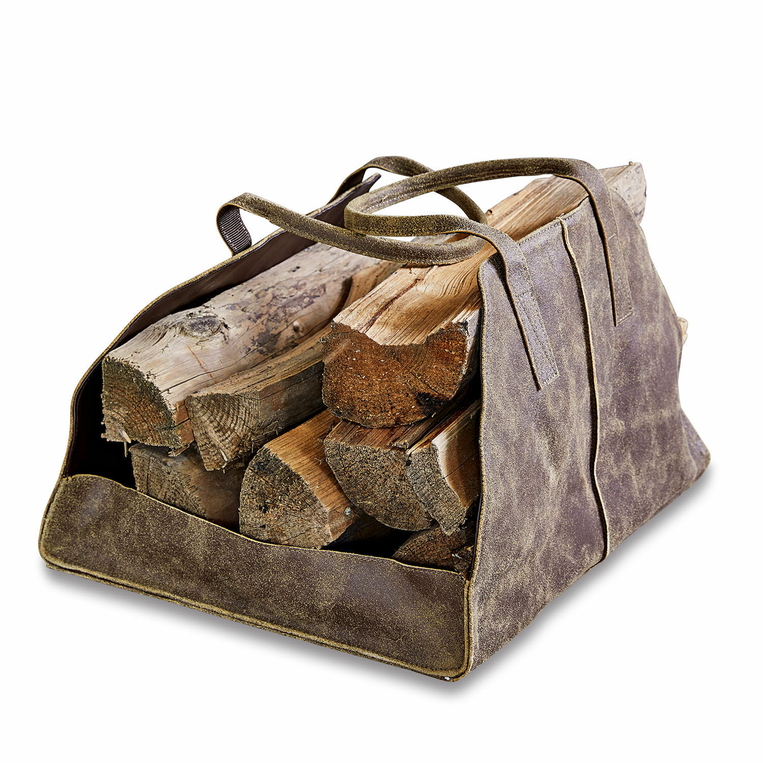 Sac porte-bûches Bassila Sac en daim marron pour transporter du bois de chauffage, accessoire pratique pour cheminée
