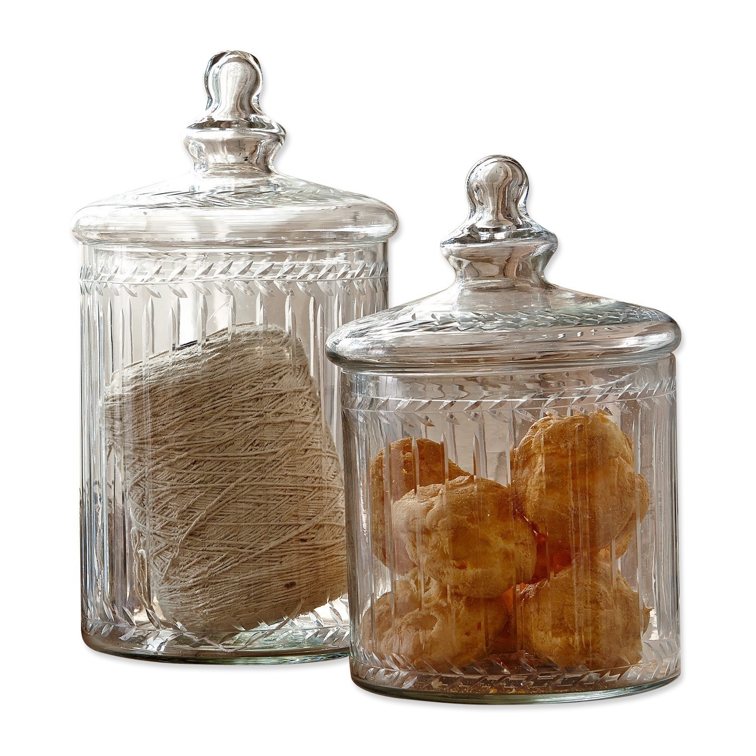 Lot de 2 bonbonnières Maledisant Bocaux en verre transparent avec couvercles décorés, parfaits pour le rangement en cuisine