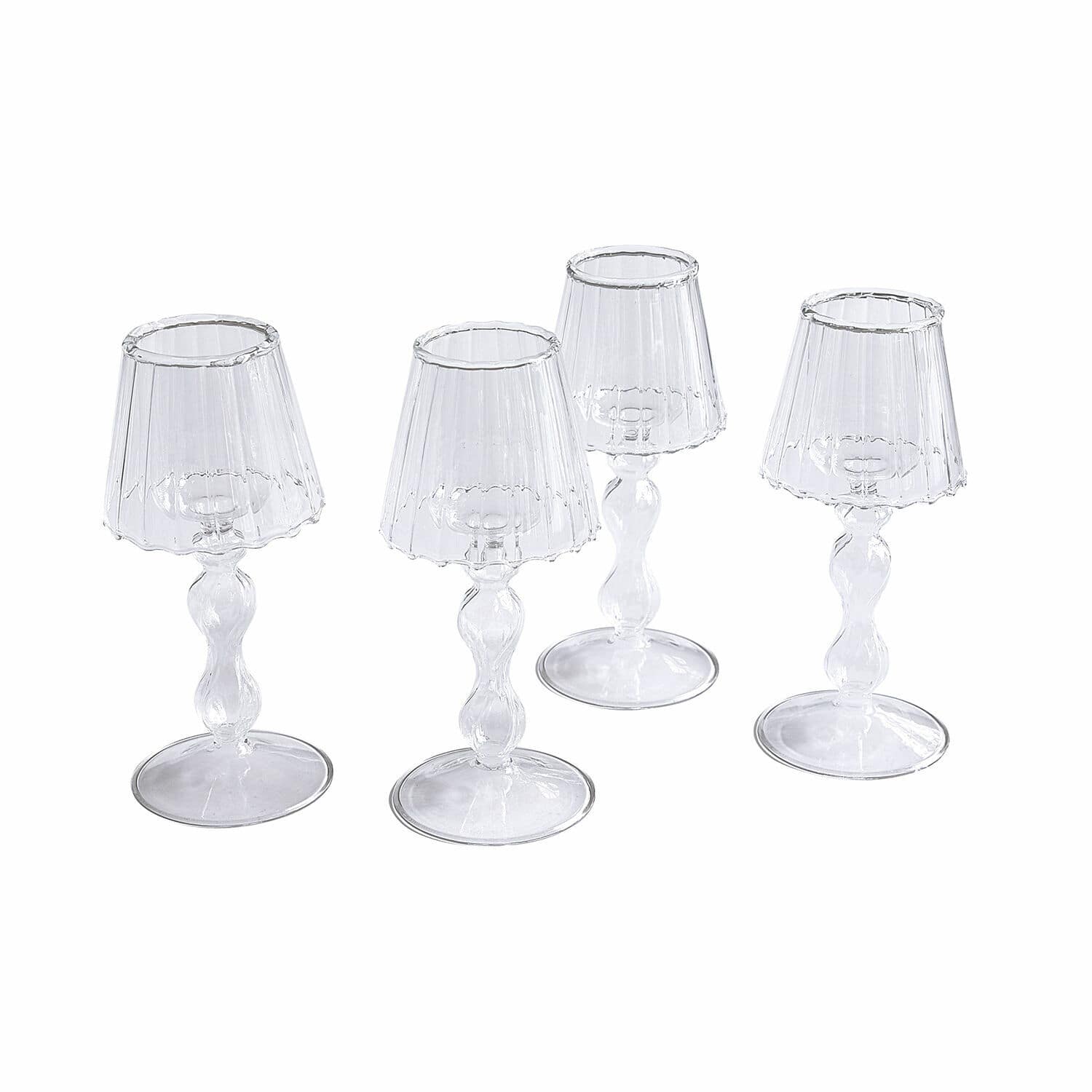 Kaarsenhouder set van 4 Jouval Set van vier transparante glazen lampionnen met decoratieve voet voor interieurdecoratie