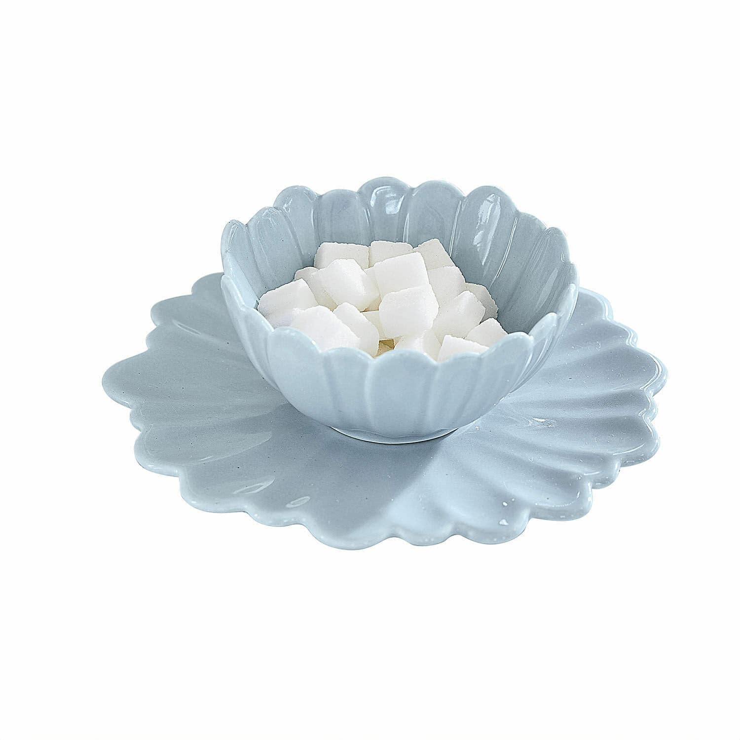 Assiette et bol Tichborne Bol et assiette en céramique bleue en forme de fleur avec morceaux de sucre, décoration de table