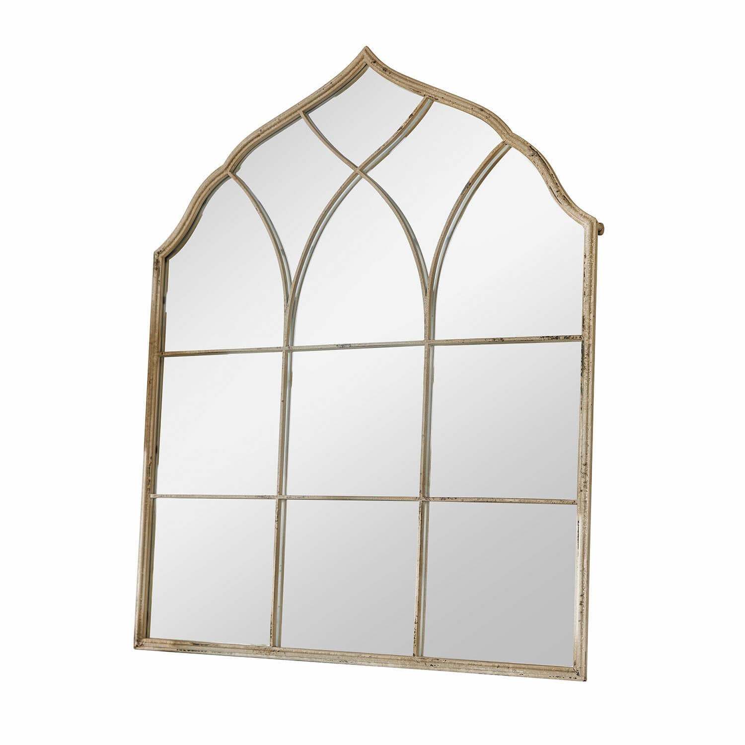 Spiegel Jean-Pierre Wandspiegel met metalen frame in antiek goudkleur, decoratief gevormd met raamverdeling