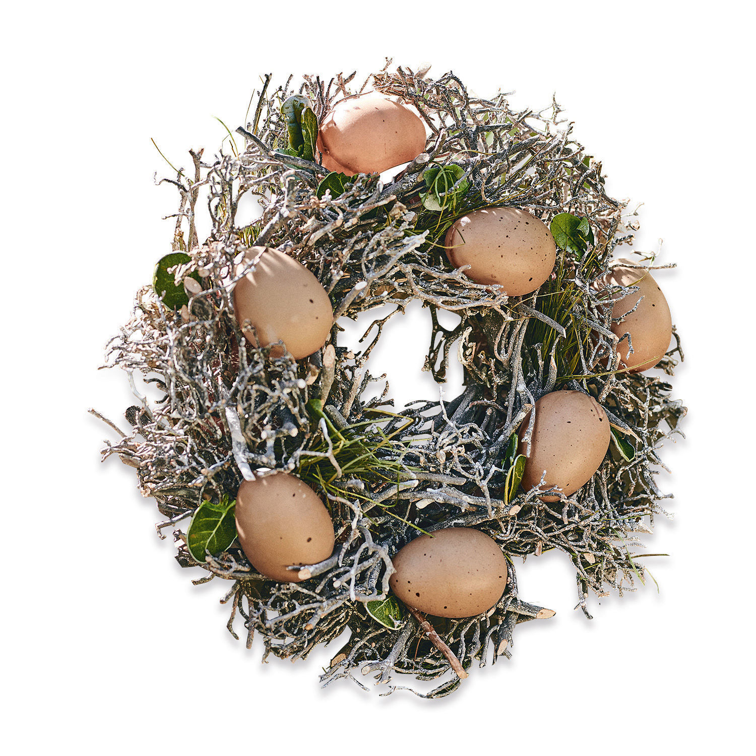 Krans met eieren Contreur Decoratieve krans van takjes met bruine eieren, natuurlijk materiaal, paasdecoratie