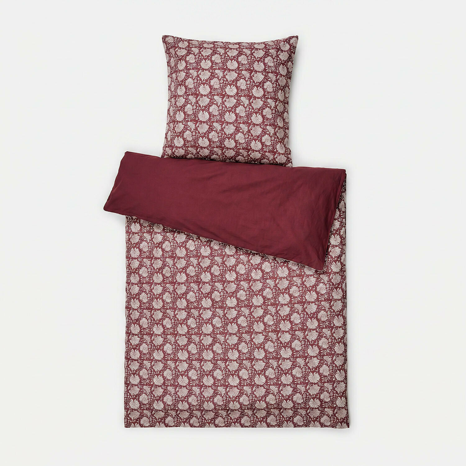 Beddengoed Jouvenay Bordeaux katoenen beddengoed met bloemenpatroon en effen achterkant, comfortabel slaapkamer set