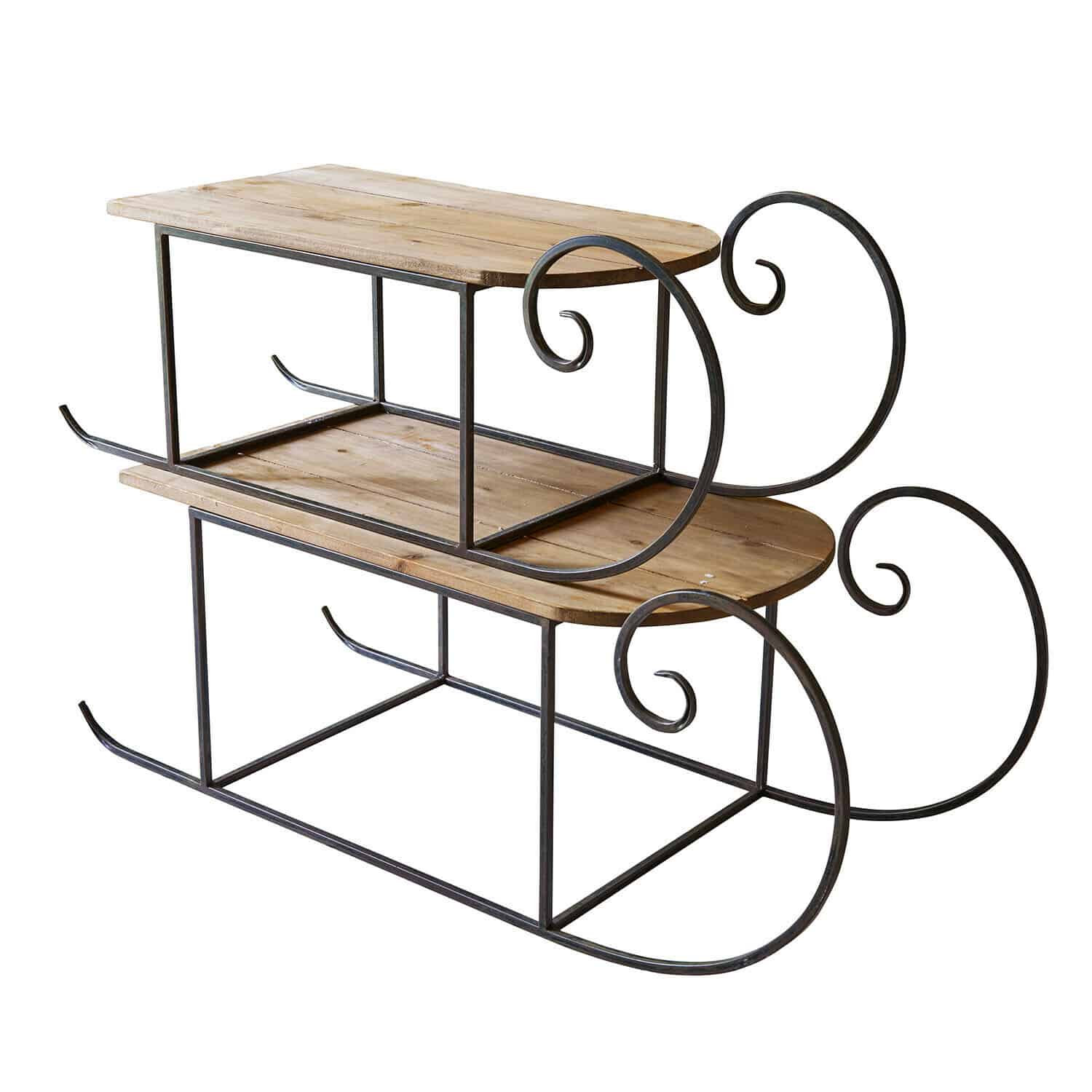 Lot de 2 traîneaux décoratifs Skalara Luge décorative en bois avec cadre en métal et volutes ornementales style vintage