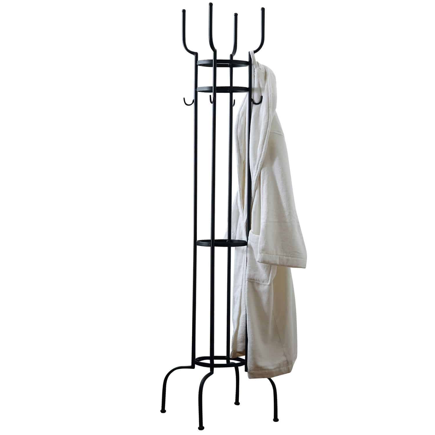 Portemanteau York Porte-manteau en métal noir avec peignoir blanc suspendu, rangement pratique pour l'entrée