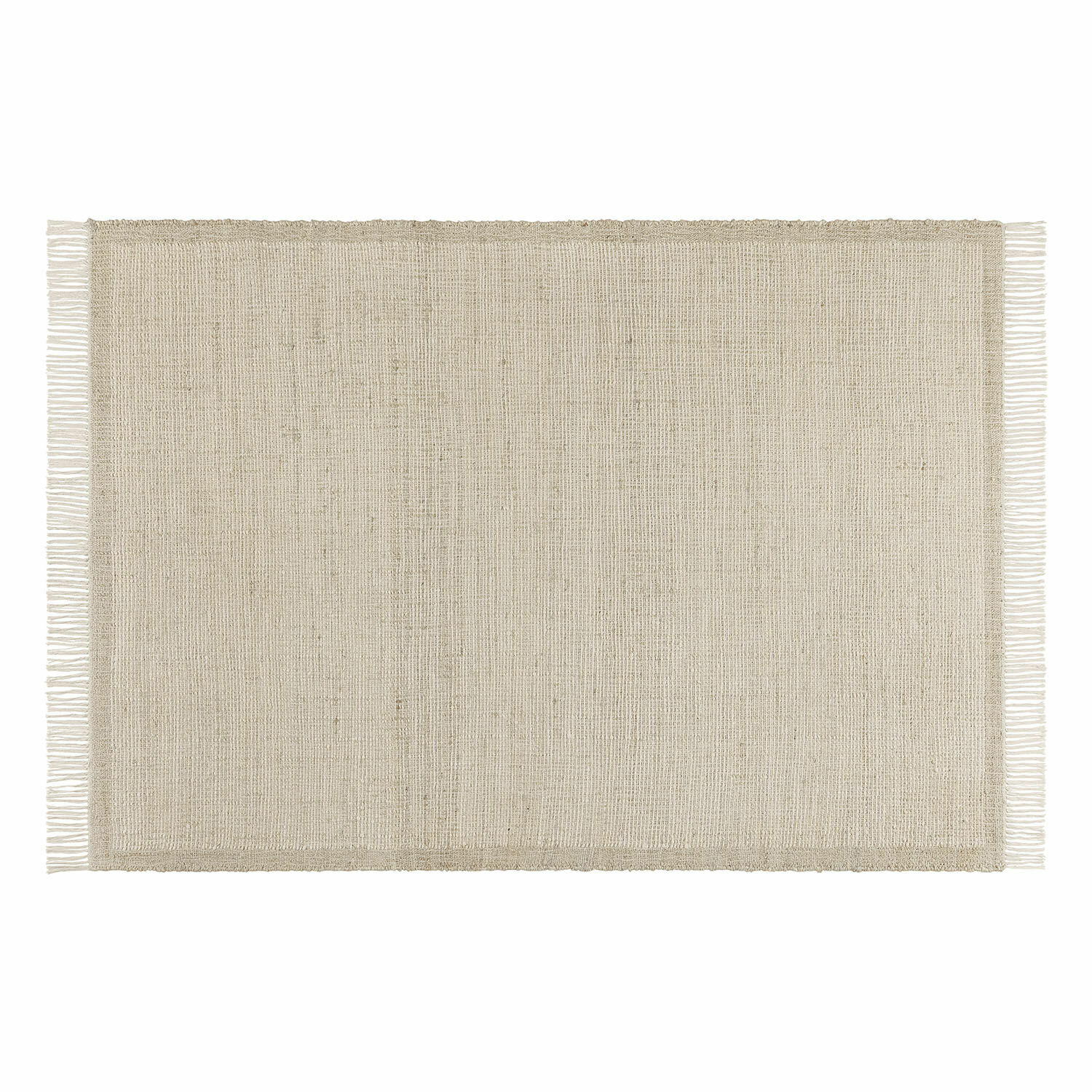 Tapis Placidia Tapis beige avec franges en matériau naturel, design simple pour décoration intérieure