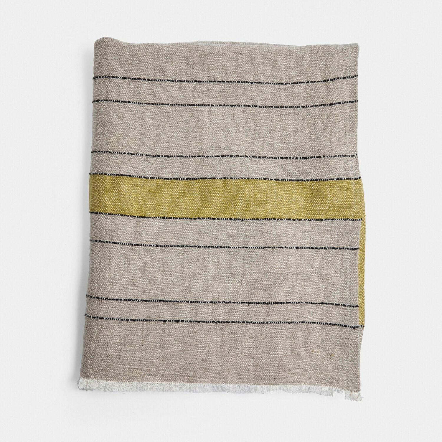 Plaid Brisalda Beige linnen deken met zwarte en gele strepen, zachte decoratieve woontextiel