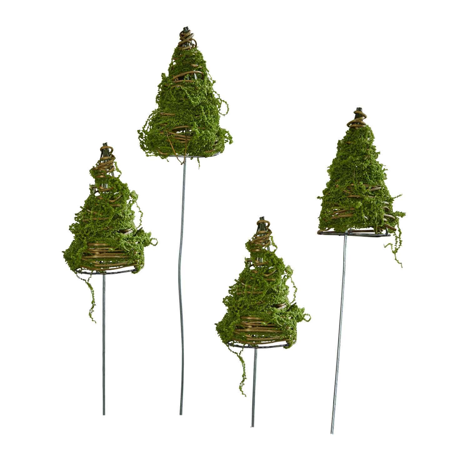 Lot de 4 sapins décoratifs Cassiola Petits sapins décoratifs en mousse verte sur tiges métalliques pour jardin ou intérieur
