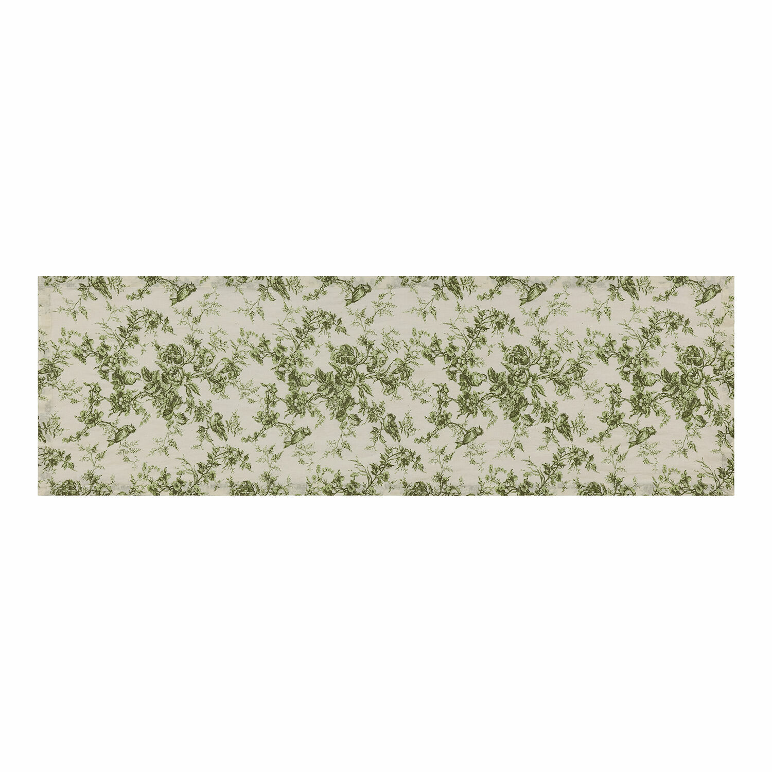 Chemin de table Mercier Chemin de table avec motif floral vert sur fond crème, décoration de table textile