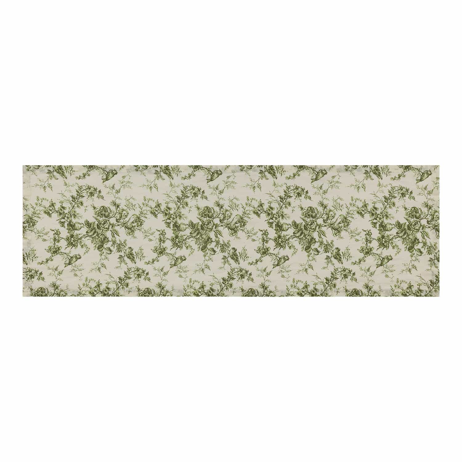 Tafelloper Mercier Tafelloper met groen bloemenpatroon op crèmekleurige stof, tafeldecoratie, textiel