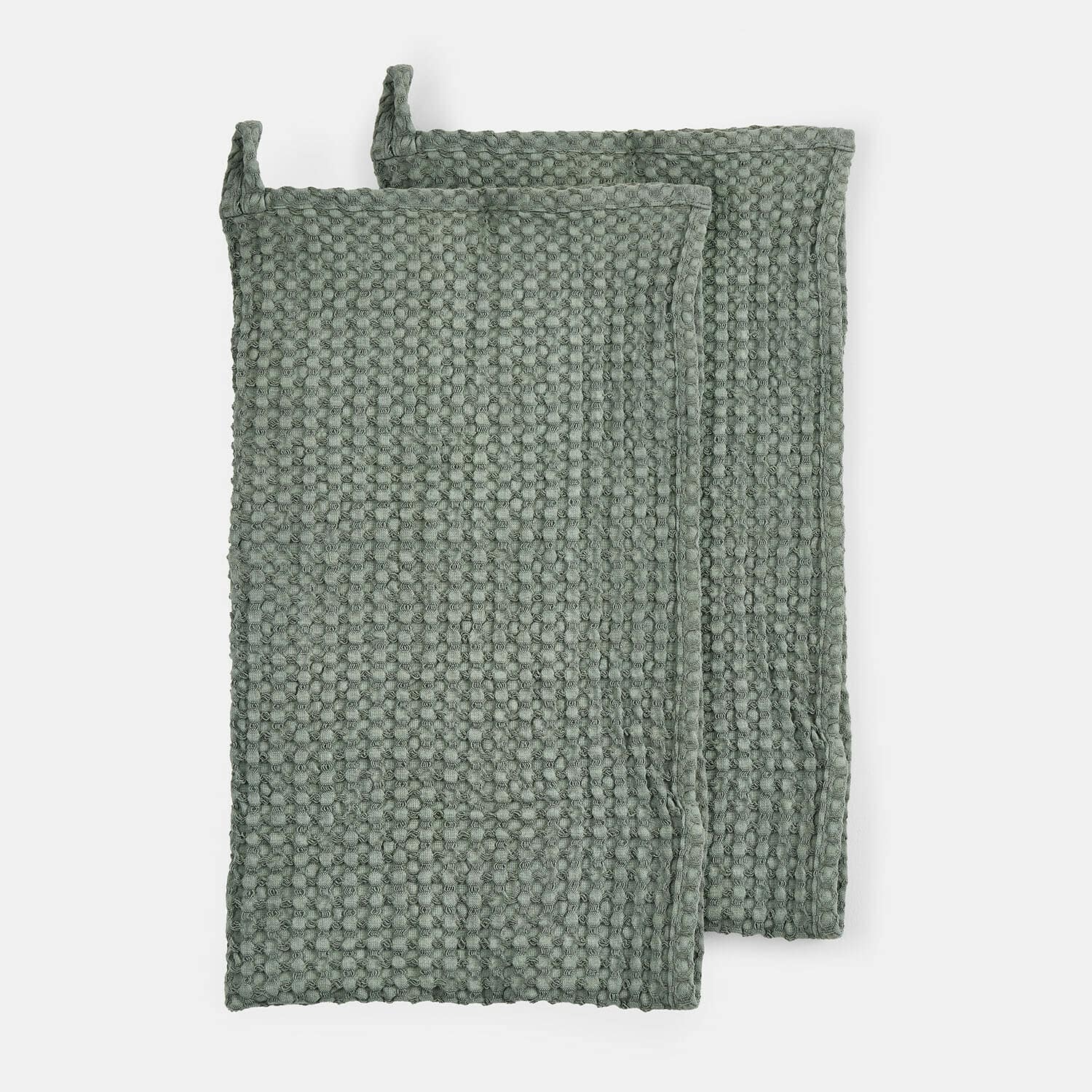 Handdoek set van 2 Maralei Set van twee groene katoenen pannenlappen met wafelstructuur voor handbescherming in de keuken