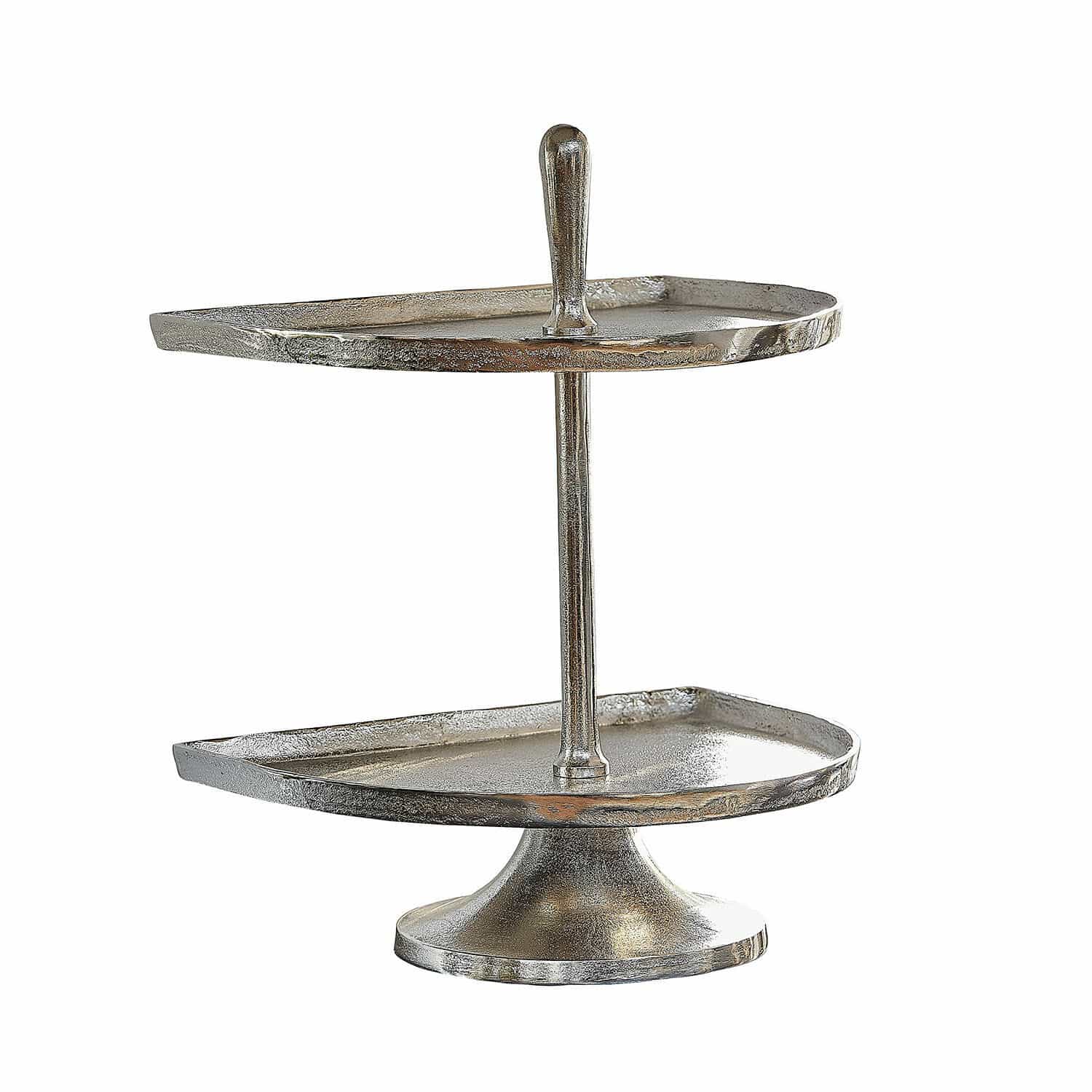 Etagère Quiralen Tweeledig zilverkleurig metalen etagère voor het stijlvol serveren van snacks en desserts