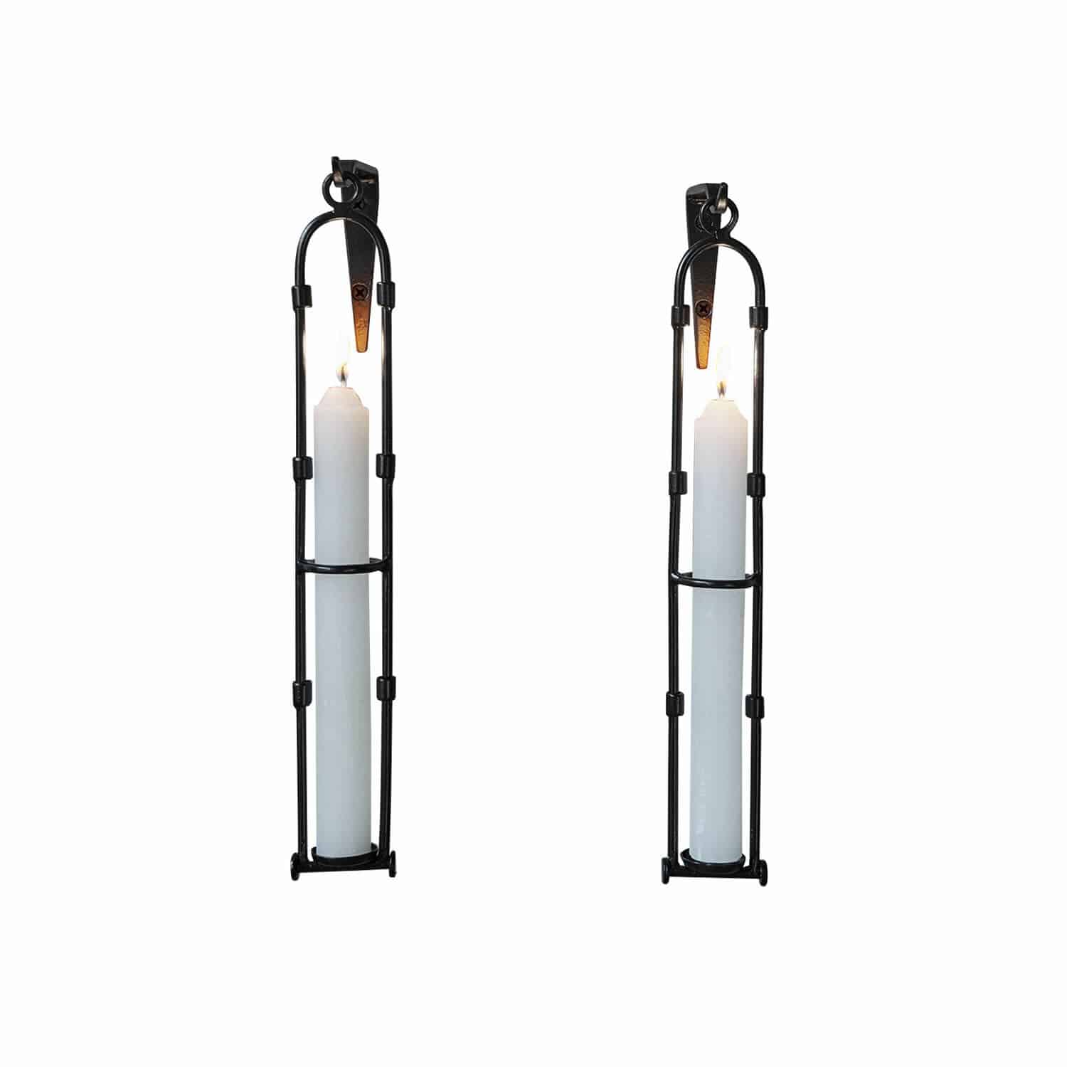 Lot de 2 bougeoirs muraux Vivendas Paire de bougeoirs muraux en métal noir avec bougies blanches, décoration intérieure et éclairage