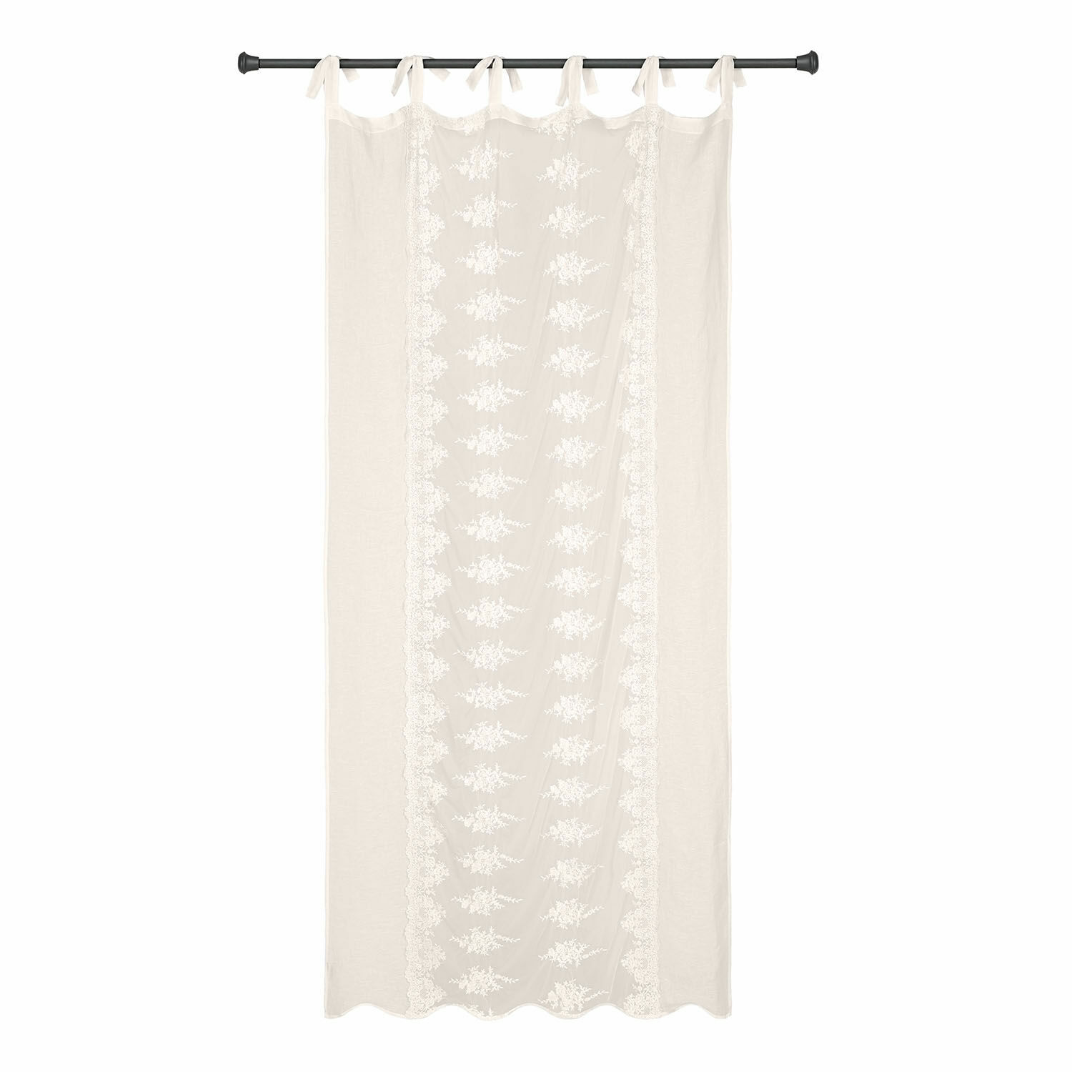 Voilage Valek Rideau beige avec motif brodé et liens noués, décoration de fenêtre en tissu léger