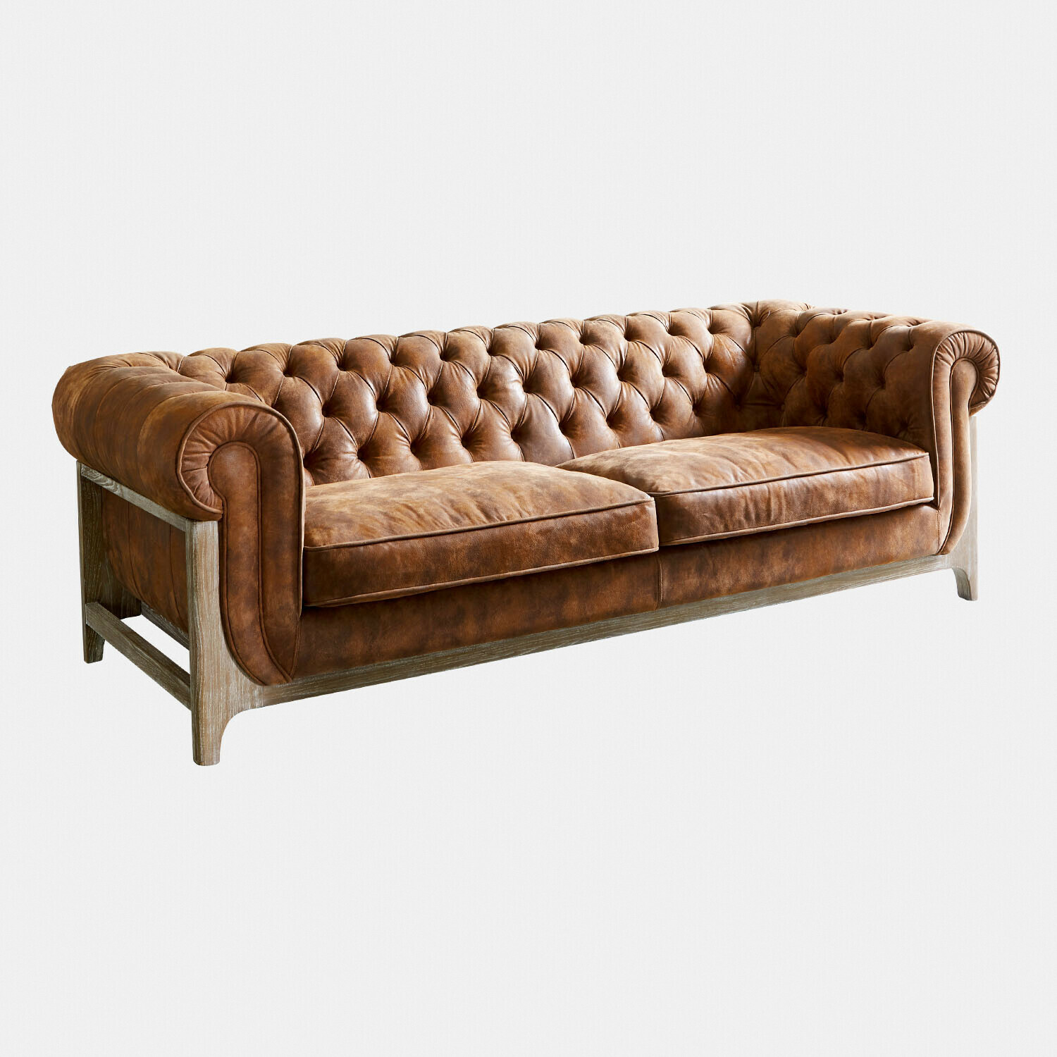 bruin Bruine leren Swansboro bank met gestikte rugleuning en houten frame voor woonkamer