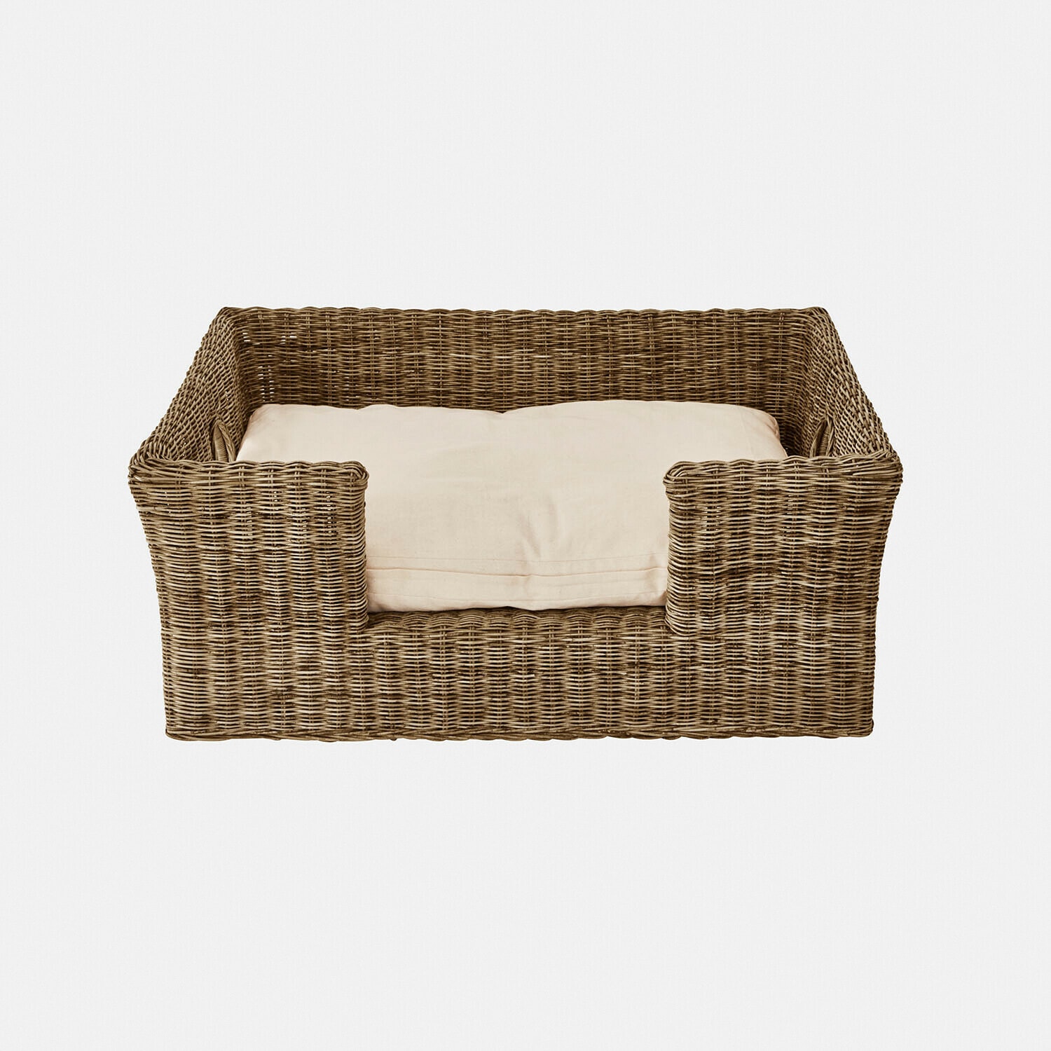 Panier pour animaux Knuddo Panier rectangulaire en rotin naturel avec coussin crème pour le confort des animaux