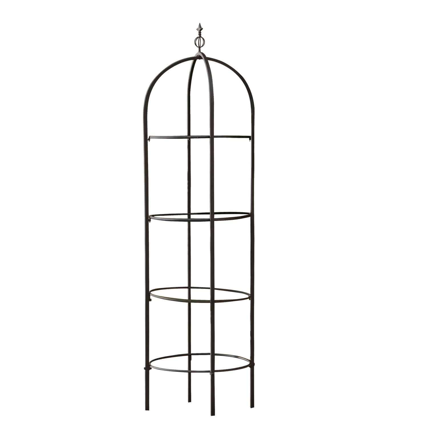 Obélisque pour plantes grimpantes Besson Structure de jardin noire en métal avec trois cercles ronds pour soutenir les plantes grimpantes
