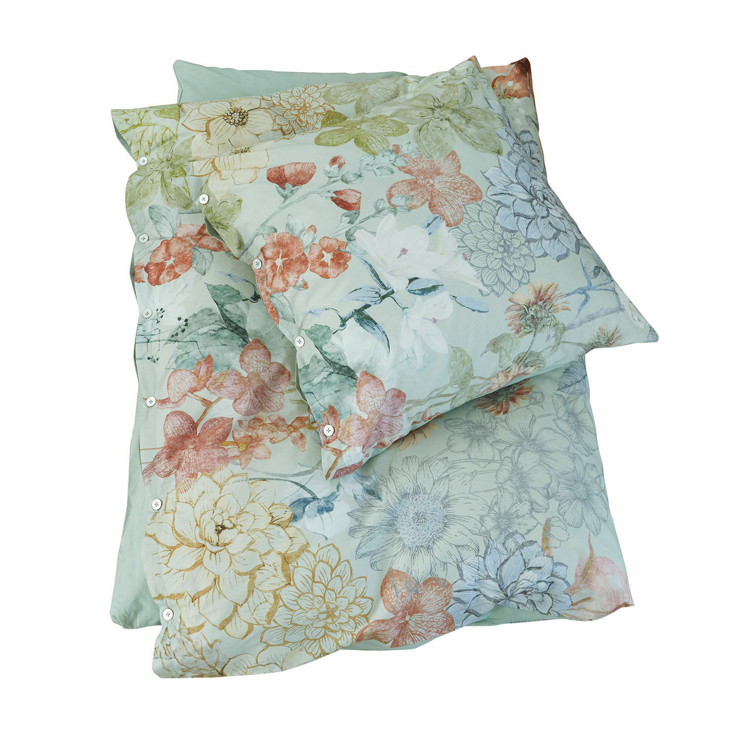 Parure de lit Therenor Parure de lit en coton avec motif floral pastel sur fond clair, design délicat pour chambre