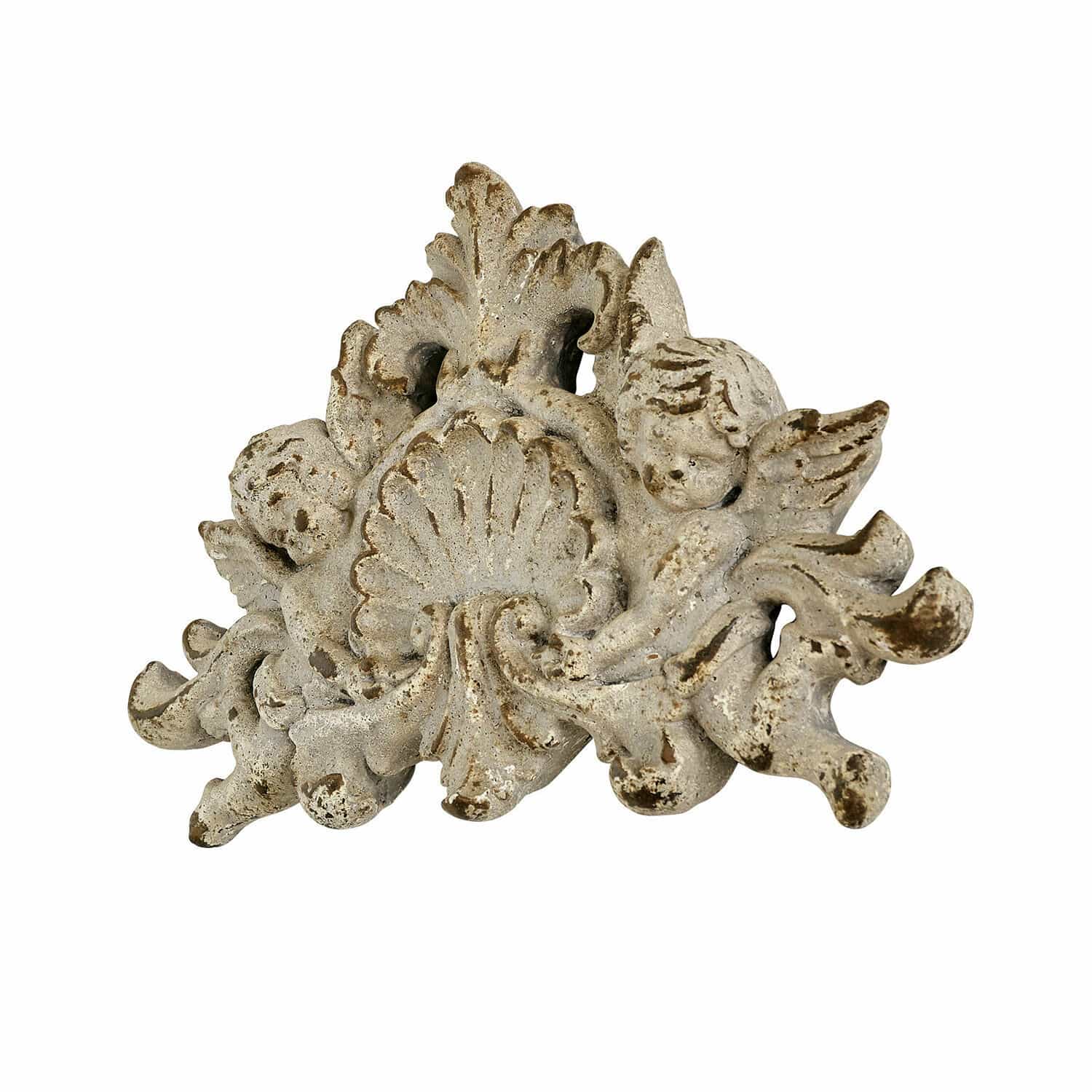 Décoration murale Gordian Ornement décoratif en résine blanche vieillie avec anges pour décoration vintage intérieure