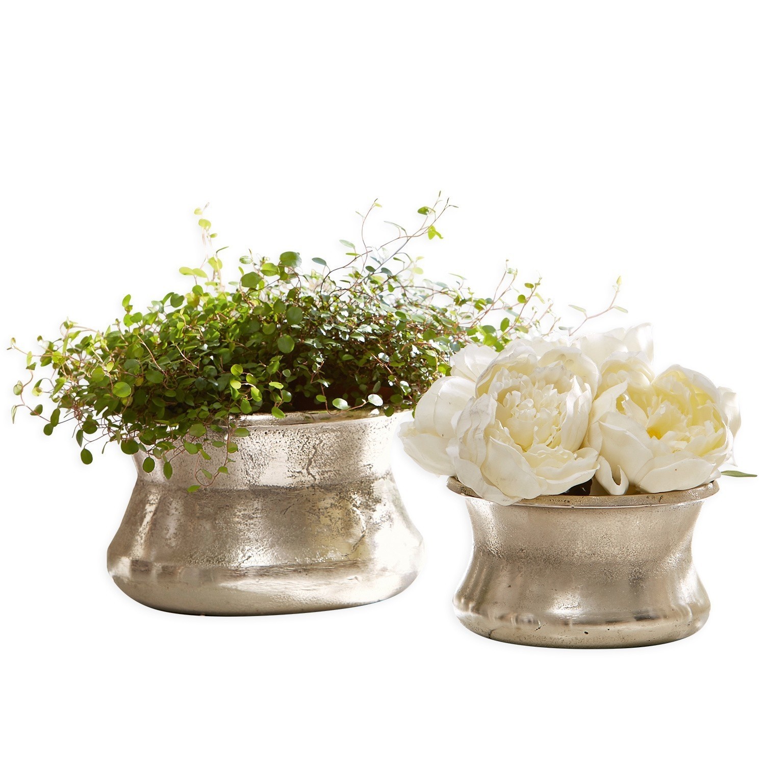 antiekzilverkleurig Set van 2 Riona vazen in antiek zilver metaal, decoratief voor huis en tuin