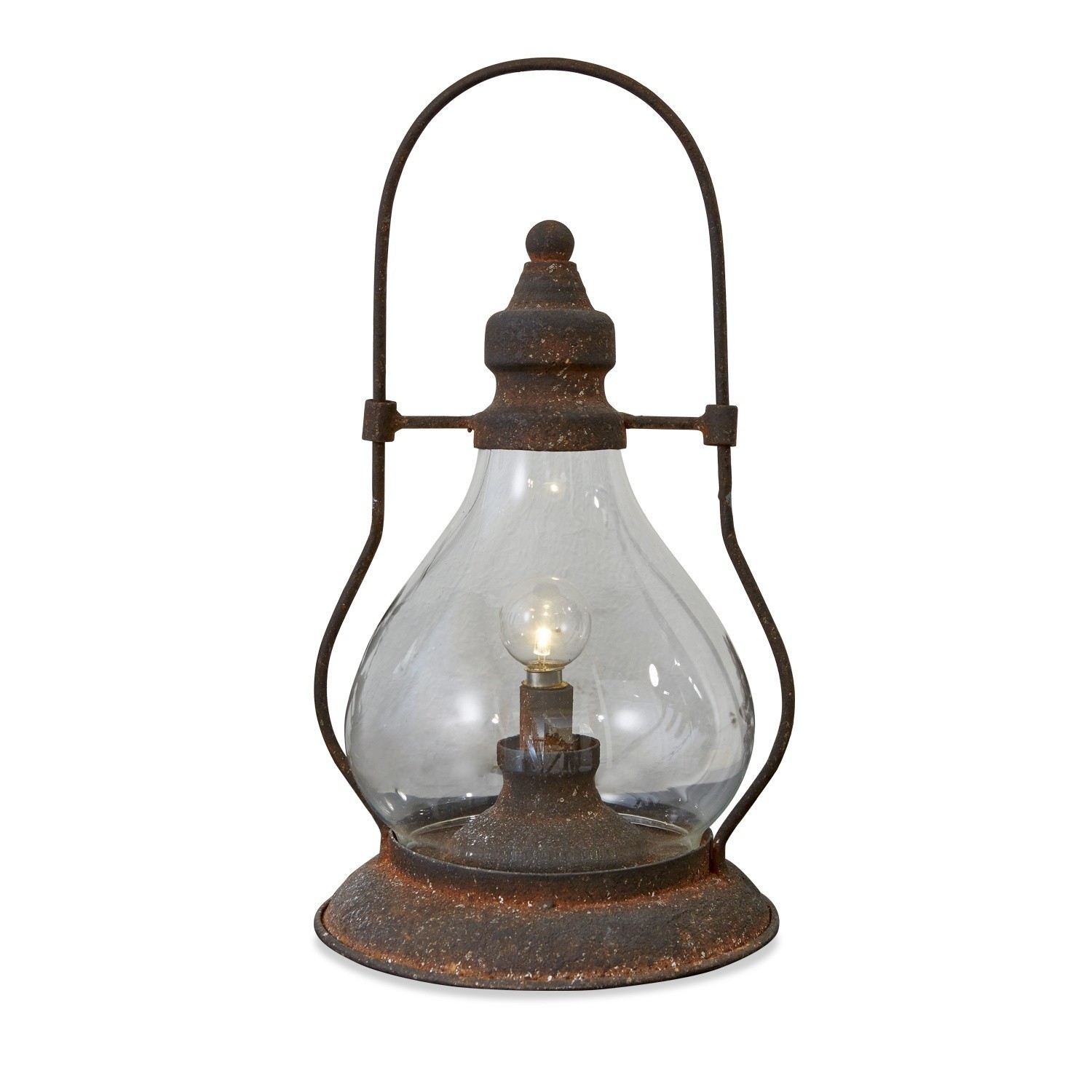 Lanterne LED Cortney Lanterne en métal rouillé avec abat-jour en verre transparent et ampoule, décoration intérieure